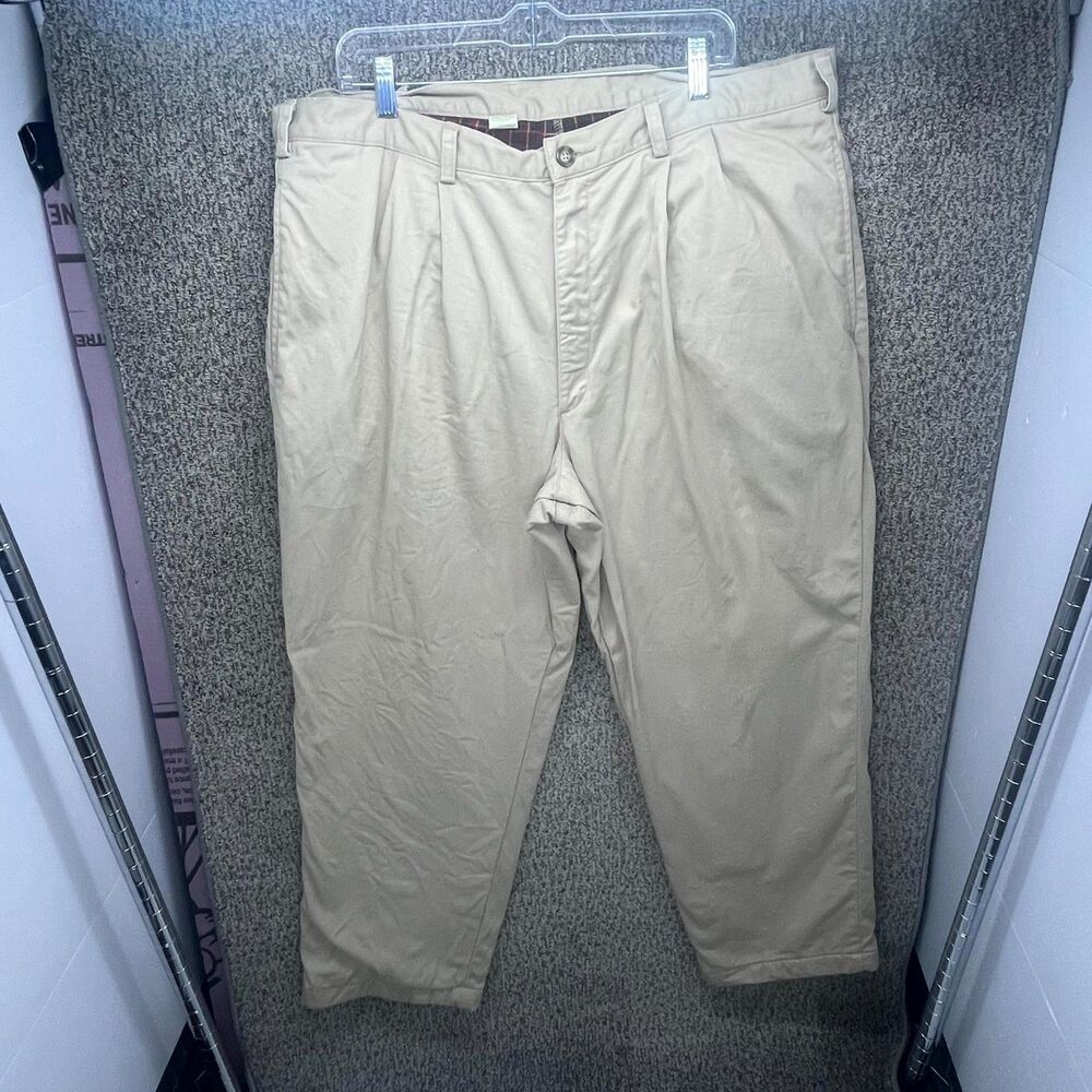 L.L. Bean Wrinkle Free Flannel Lined Khaki Chino Pants Mens 40x30 Beige Cotton